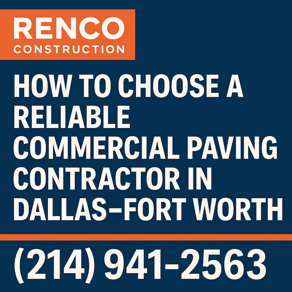Renco Construction logo colors reliable Dallas paving contractor (214) 941-2563