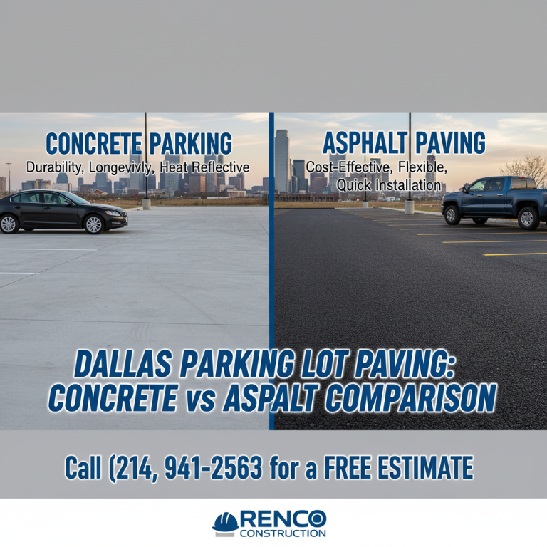 Dallas parking lot paving: concrete vs asphalt comparison | Call (214) 941-2563 for a free estimate